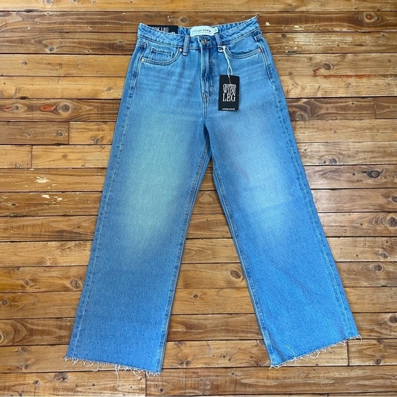 REFUGE denim jeans wide legs high rise waist blue 100% cotton cargo cropped 1 - Picture 1 of 15